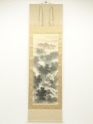 武夫筆　淡彩山水　肉筆絹本掛軸（共箱・二重箱）